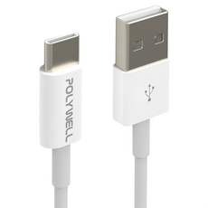 POLYWELL 寶利威爾 Type A-Type C 安卓快充線 PW15-W45-A171, 50cm, 白色, 1條