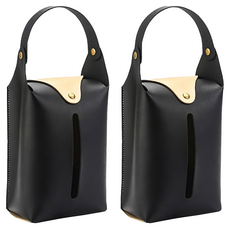 掛式衛生紙盒 優選柔軟PU皮革材質 手感舒適 經久耐刮, 黑色, 2個