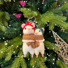 聖誕情侶老鼠樹裝飾品, 1個, 乳白色(14cm)