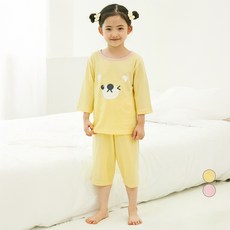LollyTree 兒童30支棉單面七分褲熊臉設計居家服上下套裝