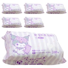 KUROMI 酷洛米 乾溼兩用洗臉巾 100張, 多色 睡覺酷洛米, 6包