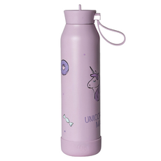 Citron 小檸檬 矽膠提把保溫瓶 500ml 三層絕緣不鏽鋼(304) 不含BPA SGS認證 德國LFGB食品容器驗證合格, 夢幻獨角獸 紫色, 1個