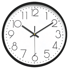 手繪風靜音壁掛時鐘 簡約時尚, 黑色 + 白色