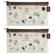 Sunny 三瑩文具 好事生活 A6彩印透明網格扁筆袋 SPC-335B 花底, 2個, 透明色