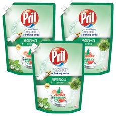 프릴 시크릿 오브 베이킹소다 주방세제 그린허브향 리필, 1L, 3개
