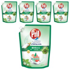 프릴 시크릿 오브 베이킹소다 주방세제 그린허브향 리필, 1L, 5개