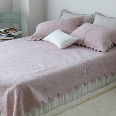 린즈홈 워싱 코튼 퀼팅 스프레드 패드 + 베개커버 2p 세트, 핑크