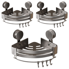 HOUDER 吸盤式太空鋁置物架 三角 標準帶桿, 槍灰色, 3個