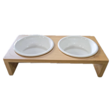 Catfeet 竹製ㄇ形雙碗 特小陶瓷碗 440g, 白色 + 木色, 1個