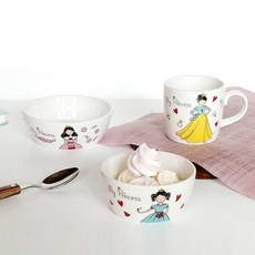 오엑스코 마이 프린세스 키즈 식기 3p 세트, 혼합 색상, 공기 + 대접 + 머그컵