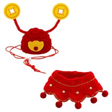 摩達客 變身系列開運招財紅色恭喜發財神帽圍脖 兩件組 狗狗貓咪適用, 1套, 紅色