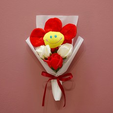 조화 스마일 인형 미니 꽃다발, 레드, 1개