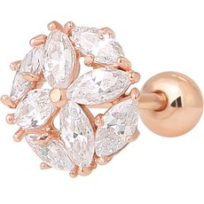 Mini Art 女款14K日常簡約花開鑲鑽金針單邊耳骨釘 JK398+飾品盒