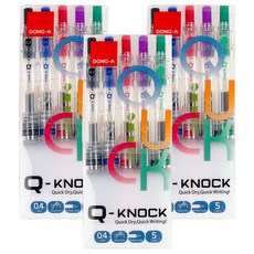 DONG-A Q Knock 原子筆 5 件裝 0.4 mm, 黑色, 藍色, 紅色, 紫色, 綠色, 3套