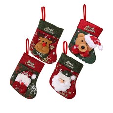 聖誕襪造型 束口絨布袋 4件組, 1組