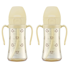 그로미미 PPSU 유아용 빨대컵, 300ml, 2개, 버터