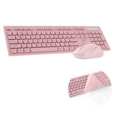 지클릭커 OFFICE PRO 인체공학 무소음 무선 키보드 + 마우스세트, WMK10, 핑크, 일반형