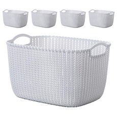 仿藤編收納籃 雜物收納洗衣籃 5個, 淺灰色