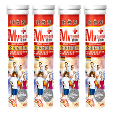 好立善 綜合維他命發泡錠，+11種營養，0鈉高鉀，全家好活力, 20顆, 86g, 4瓶