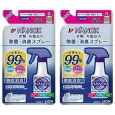 LION 台灣公司貨 TOP NANOX 衣物布製品除菌除臭噴霧 補充裝, 2個, 320ml