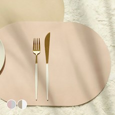 FENICE PU 투톤컬러 식탁매트 타원형, 인디핑크 + 그레이, 460 x 300mm, 1개
