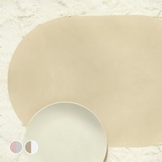 FENICE PU 투톤컬러 식탁매트 타원형, 화이트 + 베이지, 460 x 300mm, 1개