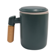 Caldo 卡朵生活 就是愛喝茶木柄獨享泡茶杯, 藍綠色, 350ml, 1個