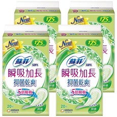 SOFY 蘇菲 瞬吸加長抑菌乾爽護墊 無香, 17.5cm, 20片, 4包