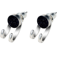 PEONIST 男士鉤式銀色時尚耳環 2入