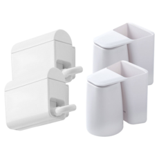 모나코올리브 무타공 자석양치컵 + 매달려 치약짜개 디스펜서 세트, 화이트, 2세트