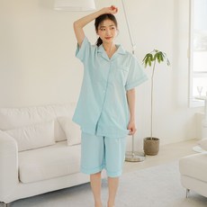 파란 커플용 썸머브리즈 잔체크 잠옷 상하의 세트