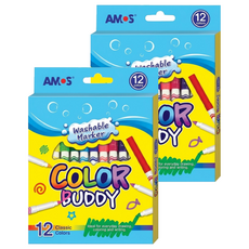 AMOS 阿摩司 Color Buddy 細款可水洗彩色筆, 12色, 2盒