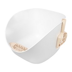 汪喵星球 專利小白鯨砂盆 奶茶杏, 清潔零死角 不卡垢易清潔, 大空間具隱匿性 符合貓咪特性, 49.5 x 41.5 x 35cm, 1個