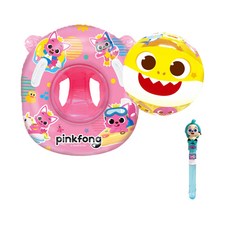 HARAROI 女童鯊魚寶寶造型玩水遊戲組 游泳圈+沙灘球+水槍+泡泡棒, 粉色(坐式泳圈)+隨機出貨(泡泡棒), 1組