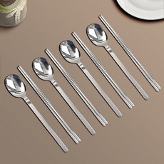 Willive 韓國製304不鏽鋼 De Goa 餐具組, 湯匙 4入 + 筷子 4入, 亮面銀, 1套