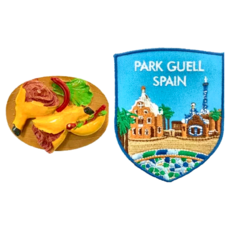 A-ONE 匯旺 西班牙火腿哈姆3D立體磁鐵 + 西班牙 桂爾公園文青電繡2件組, 7.5 x 6cm, C33 + 250