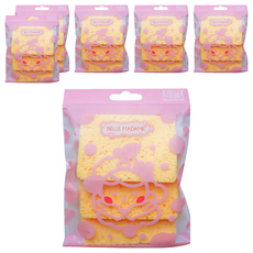 BELLE MADAME 貝麗瑪丹 木漿方形洗臉海綿 3入, 100%天然木漿, 黃色, 6包