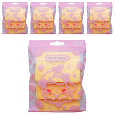 BELLE MADAME 貝麗瑪丹 木漿方形洗臉海綿 3入, 100%天然木漿, 黃色, 5包