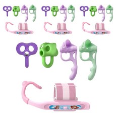 DADA 鉛筆握筆器 可調式手腕寫字矯正器組合, 4套, 粉紅色(手腕矯正器), 隨機出貨(手指矯正器 短款, 手指矯正器 長款)