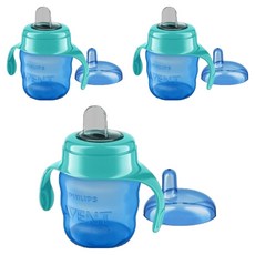 PHILIPS AVENT 矽膠奶嘴雙柄學習杯, 隨機出貨, 3個