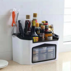 德利生活 調味罐收納盒 有蓋 24 x 21 x 40cm 白色, 1個