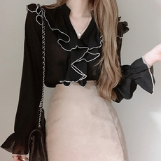 POPLAR NC 荷葉邊領長袖襯衫