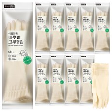 家庭版 Myungjin Food 天然橡膠雙手套裝, 象牙白, 10包, 大(L)