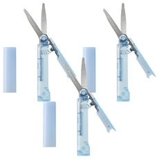 PLUS 普樂士 Twiggy 筆型剪刀 mini, 攜帶型, 氟素塗層, 圓頭刀尖, 藍色, 3個