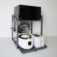 MDYooMarket 高級滑動式高度可調電鍋微波爐層架 2層 + 掛鉤 6入組, 灰色, 1套