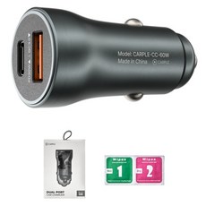 Carple 60W 雙埠點菸器高速充電 手機USB汽車C型車用充電器, 單一顏色, CARPLE-CC-60W