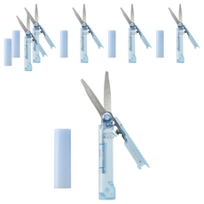 PLUS 普樂士 Twiggy 筆型剪刀 mini, 攜帶型, 氟素塗層, 圓頭刀尖, 藍色, 6個