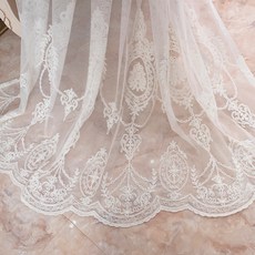 Mimesole 北歐刺繡蕾絲小窗長窗雪紡穿孔式窗簾, 白色