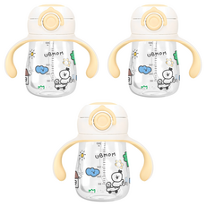 UBMOM Tritan一鍵式吸管杯, 3個, 260ml, 黃色