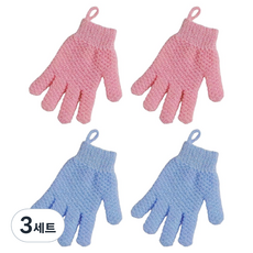 Woni家 涼爽磨砂沐浴手套 2款 x 2入組, 藍色 + 粉紅色, 3套, 4入